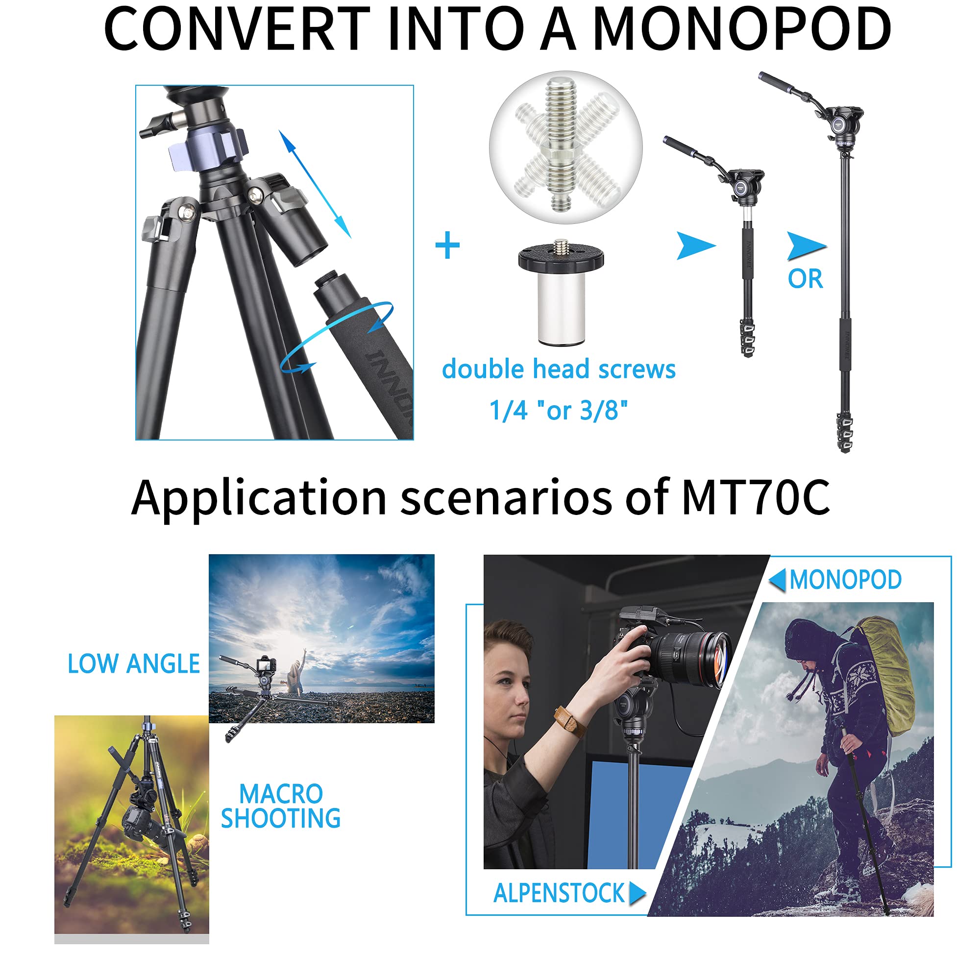 Amazon | INNOREL MT70C カメラ 三脚 一脚 可変式 レバーロック式 卓上